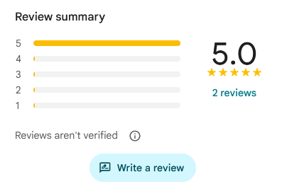 Summary of our Google review score and count