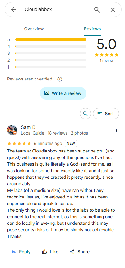 Screenshot of our recent Google reviews